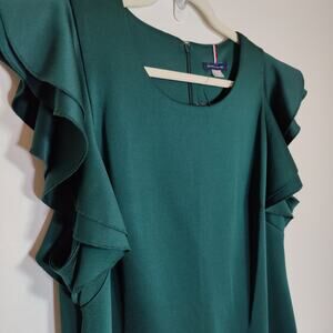 Tommy Hilfiger Green Flutter Sleeve Midi Dress 16 Preppy Classic Career Work